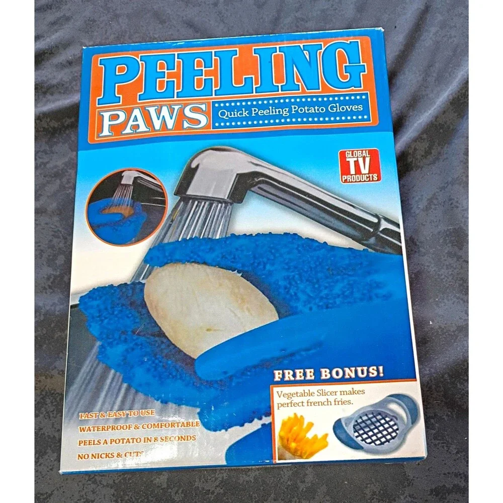 Global TV Products Peeling Paws Vegetable Peeler Gloves & Slicer Set, Blue